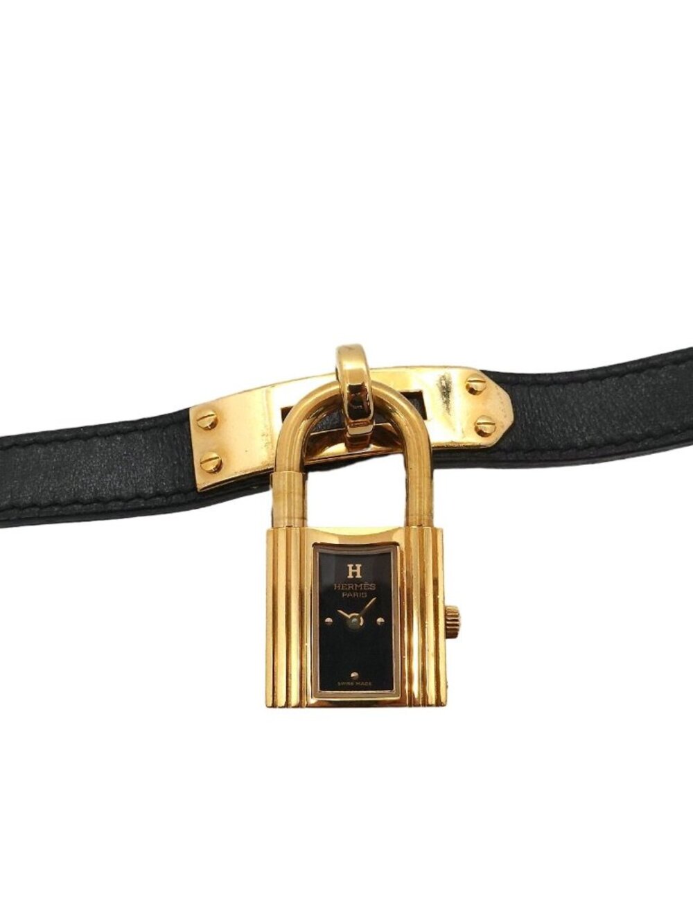 Hermes Kelly Watch Vintage Gold Black Quartz